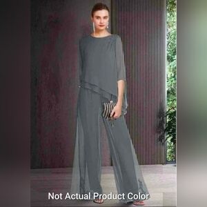 Pantsuit Mother of Bride Wedding Plus Size 18 Floor Length Chiffon 3/4 Sleeve